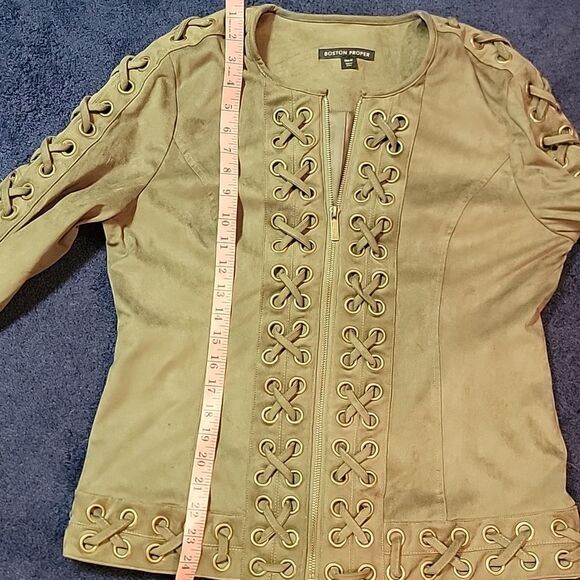 NWOT Boston Proper Khaki Olive Green Lace Up Grommet Faux Suede Jacket Sz Med - Picture 8 of 11